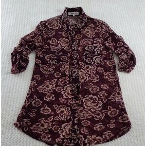 Eden & Olivia maroon sheer floral down bluse  ¾ Sleeves Top suze small